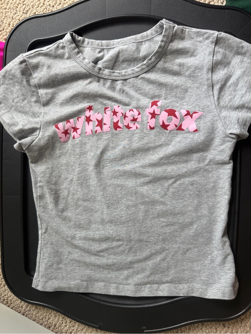 White Fox Boutique Grey Tee with Pink Star Logo